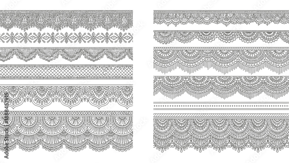 Fototapeta premium Intricate black and white lace borders and ornamental design elements collection