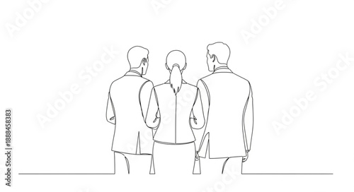 Three business people standing together looking forward.