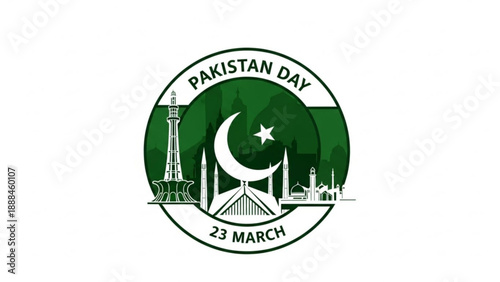 Pakistan Day 23 March Illustration with Crescent Moon and Minar-e-Pakistan