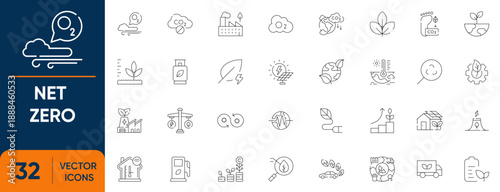 Net Zero Icon Set. Containing carbon, neutral, emission, co2, eco-friendly, footprint, emissions and more. Line vector icons collection.