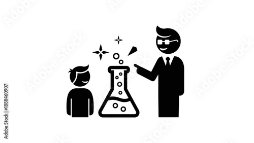 Teacher showing science experiment to student in classroom.