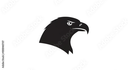 Black eagle head silhouette with sharp beak and intense gaze on white background symbolizing power and freedom