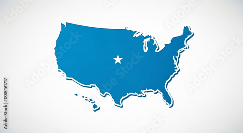 Blue usa map with white star on a gray background symbolizing american geography and travel concepts