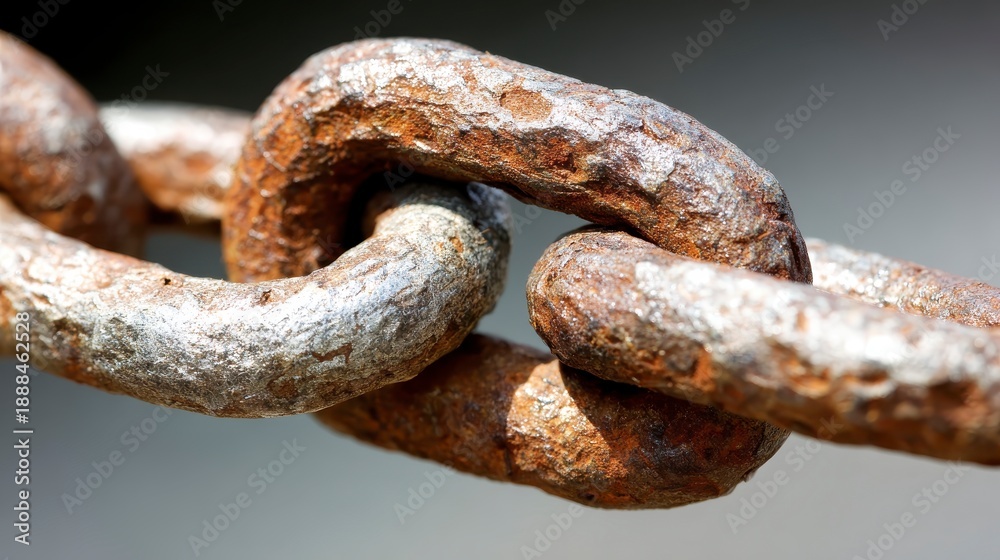 Fototapeta premium Close Up of Rusty Metal Chain Links Highlighting Textures and Intricate Details in an Industrial Setting