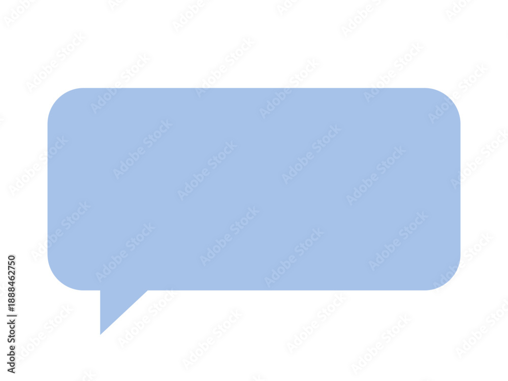 Naklejka premium Blue speech bubble on white background, flat minimalist design featuring soft rounded rectangle with tail