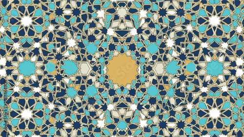 Ornate pattern with gold, blue, and white shapes