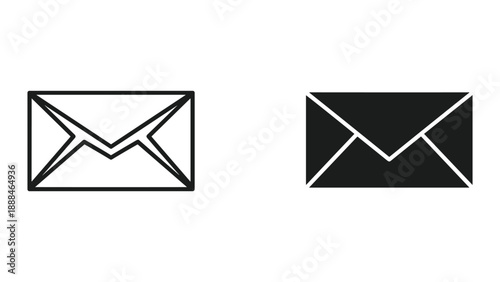 Email icon set with simple envelope design