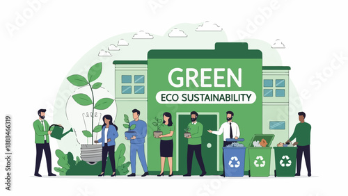 People standing outside eco-friendly building