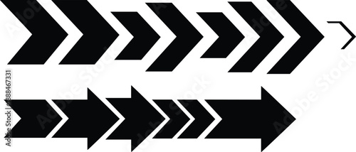 Dual-Row Stylized Arrow Icons Showing Directional Progression with Solid and Outlined Variants in Angular and Uniform Geometric Designs