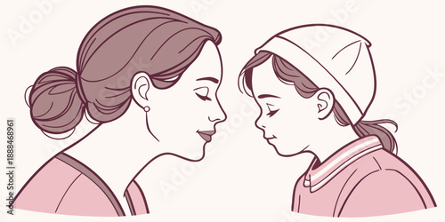 Mother's day illustration of a mother and child face to face