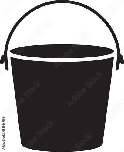 Black silhouette of simple utility pail object with bail handle over a transparent background