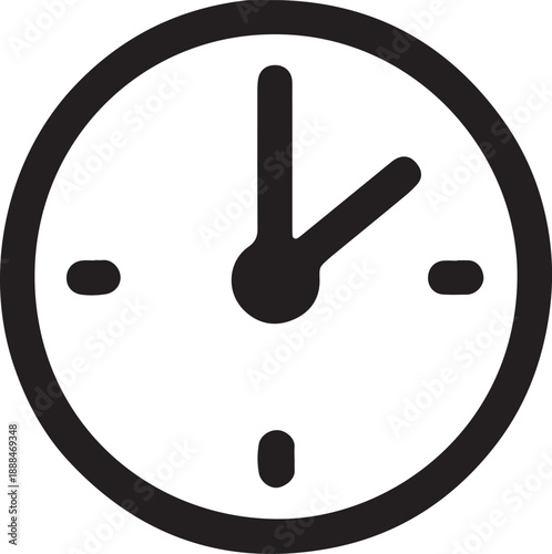 Clock icon in black and white on transparent background symbol for time management and schedule planning