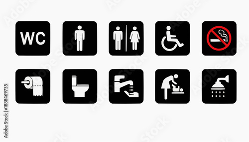 set of toilet symbols Toilet Icon Set Vector | WC Public Bathroom Washroom Symbols