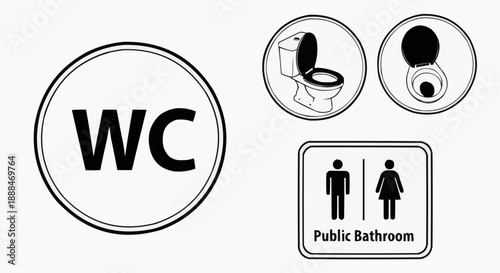 hand drawn vector illustration of a cartoon character Toilet Icon Set Vector | WC Public Bathroom Washroom Symbols