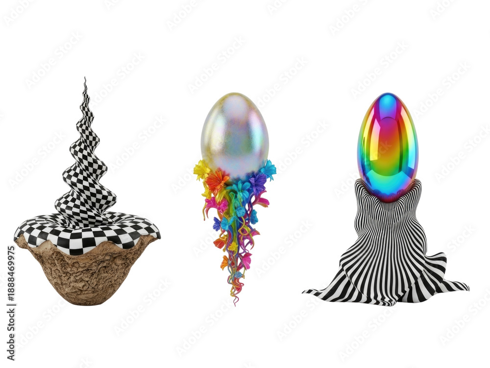 Obraz premium 3d surreal jellyfish and egg objects transparent background, cutout png