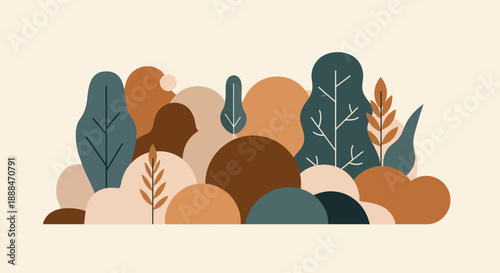 Abstract Floral Composition: A stylized arrangement of diverse organic forms, showcasing a palette of warm earth tones and cool greens, creating a sense of natural harmony and artistic simplicity.