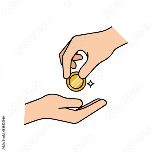 Hand Giving Coin Donation and Reward