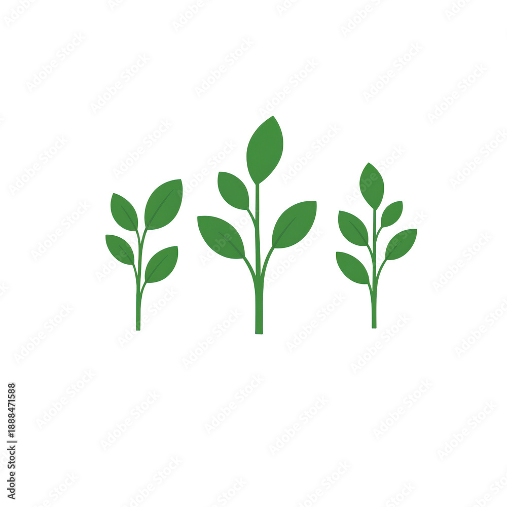 Fototapeta premium Three stylized green plants with leaves against a black background