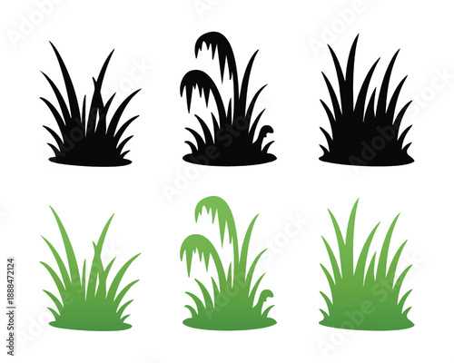 Vector Grass In Black And Green Icon Set