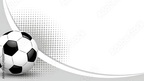 Soccer ball abstract background with halftone dots and white copy space.
