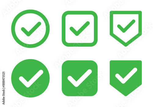 Vector Check Mark In Multiple Shape Icon Set