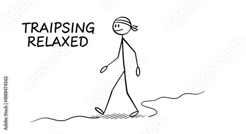 Stick figure walking with a relaxed expression and headband.