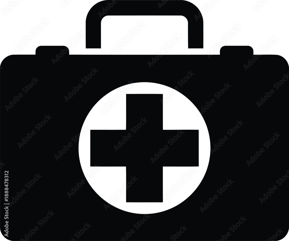 Fototapeta premium Black first aid kit icon with white cross symbol medical kit