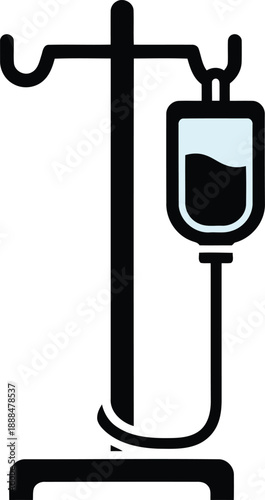 Black medical iv stand with light blue fluid bag medical equipment