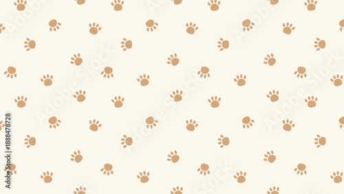 Brown hand drawn paw prints on cream background seamless pattern, vintage style pet footprint vector