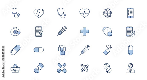 Medical icons healthcare symbols and illustrations on white background