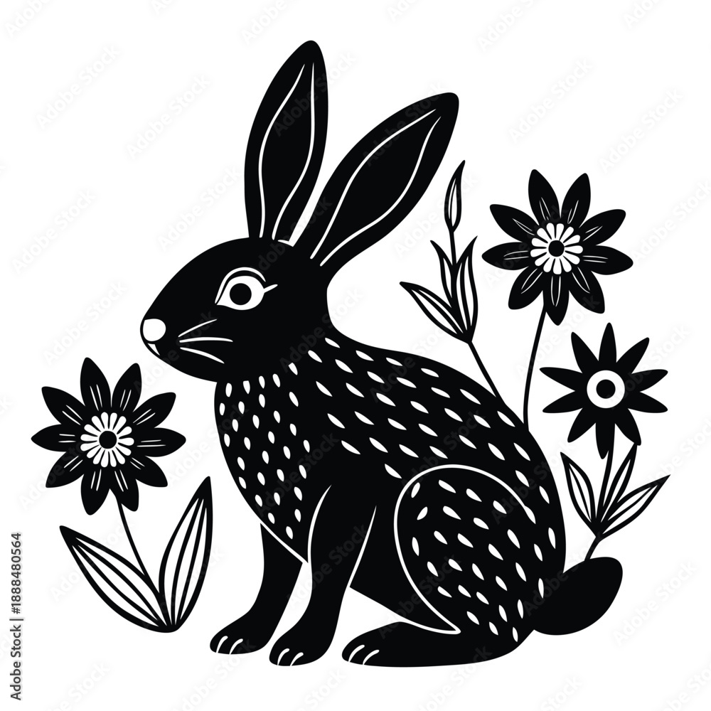 Obraz premium Easter bunny with flowers and eggs cartoon illustration