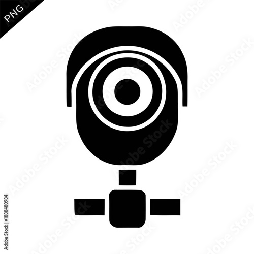 Security camera icon in black and white design showing a round lens and mounting structure