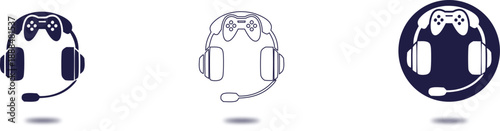 icons Gaming headset and controller icons set of minimalist vector symbols for esports and online gaming communication isolated on white