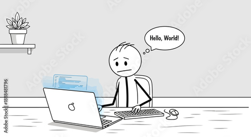Stick figure programmer looking stressed at computer screen.
