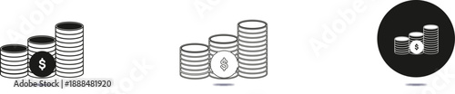icons Stack of coins icons showing financial growth simple vector graphics for finance and business concepts isolated on white