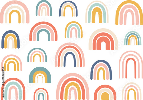 Colorful pastel rainbow arches arranged in a grid pattern