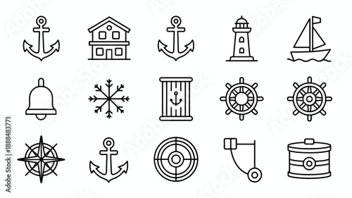 Collection of nautical symbols and icons for design and art