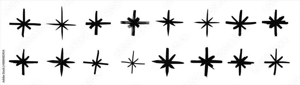 Fototapeta premium Doodle star. Hand-drawn flash effect. Black and white illustration