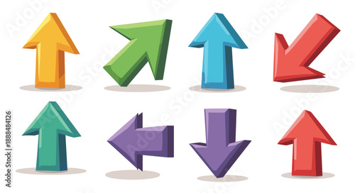 colorful d arrows pointing in various directions on a white 