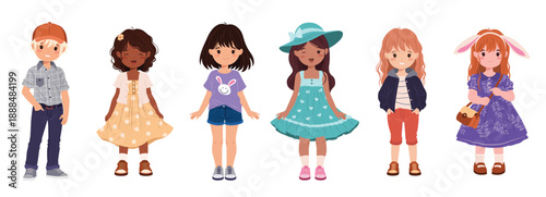 collection of multiracial kids in various casual clothes