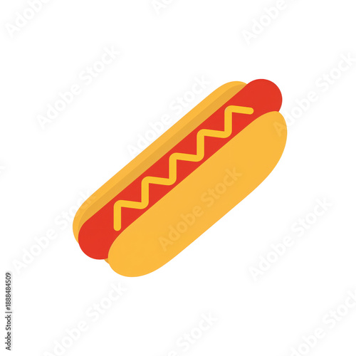 A colorful illustration depicts a classic hot dog with a bun
