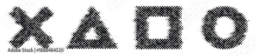 halftone glitch geometric shapes set dotted distorted