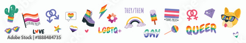 happy pride month lgbtia stickers set isolated badges with