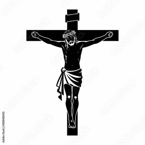 Jesus Christ Crucifixion Cross Illustration Black White.