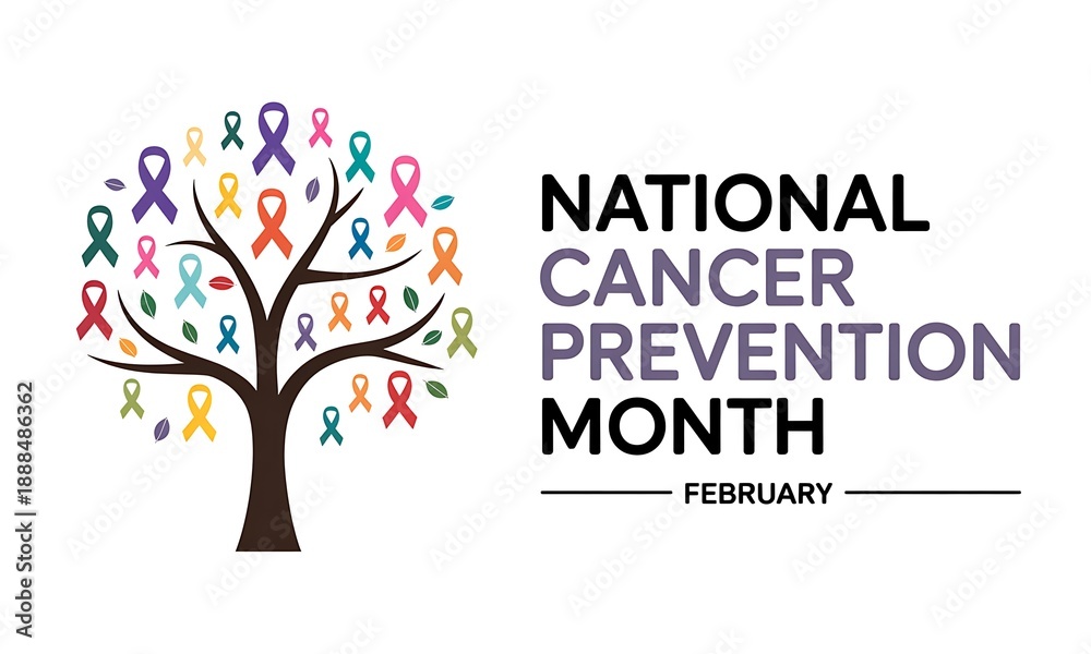 Obraz premium National cancer prevention month is observed every february awareness health promotion campaign with colorful ribbon tree for disease control support and hope