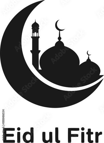 Elegant eid ul fitr mosque and crescent moon silhouette for islamic celebration