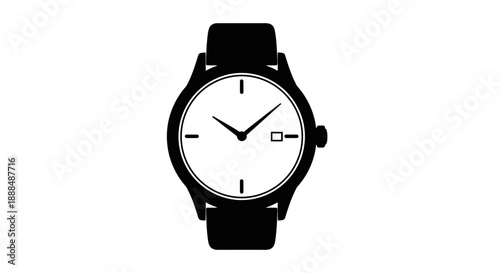 Black analog wristwatch with white dial and black strap.