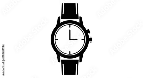 Black and white icon of a wristwatch with a simple face.