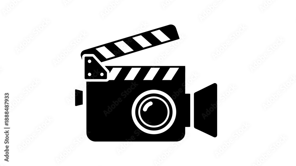 Fototapeta premium Black clapperboard and video camera icon symbol.