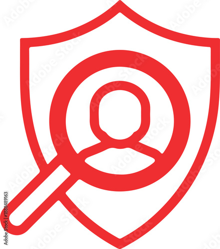 Free Download Red shield icon with a magnifying glass over a user silhouette on a white background protection security - GFXLoad